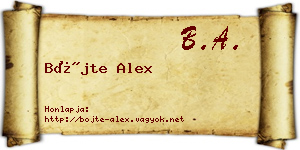Böjte Alex névjegykártya